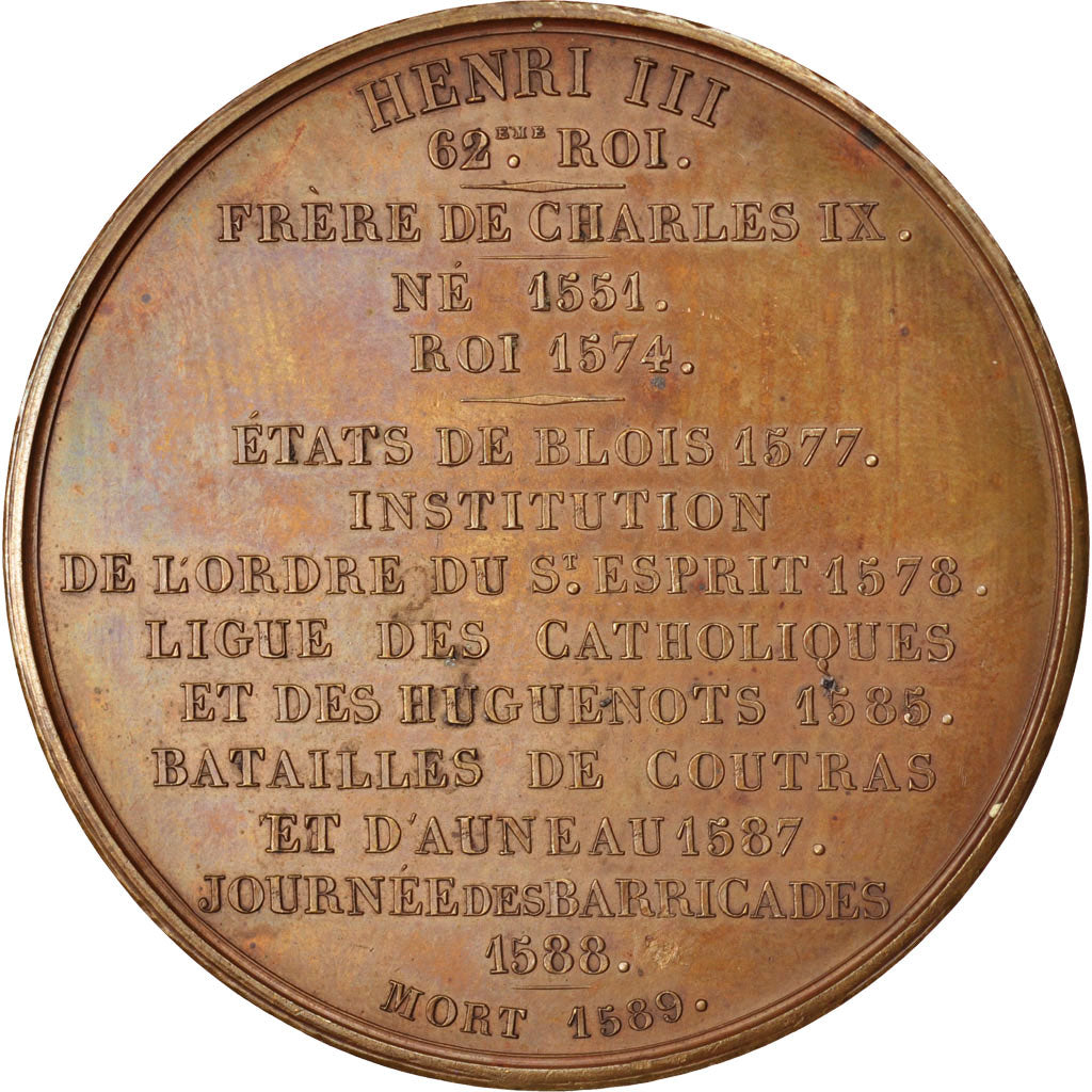France, Medal, Henri III, History, XIXth Century, Caqué, SPL, Cuivre, 51