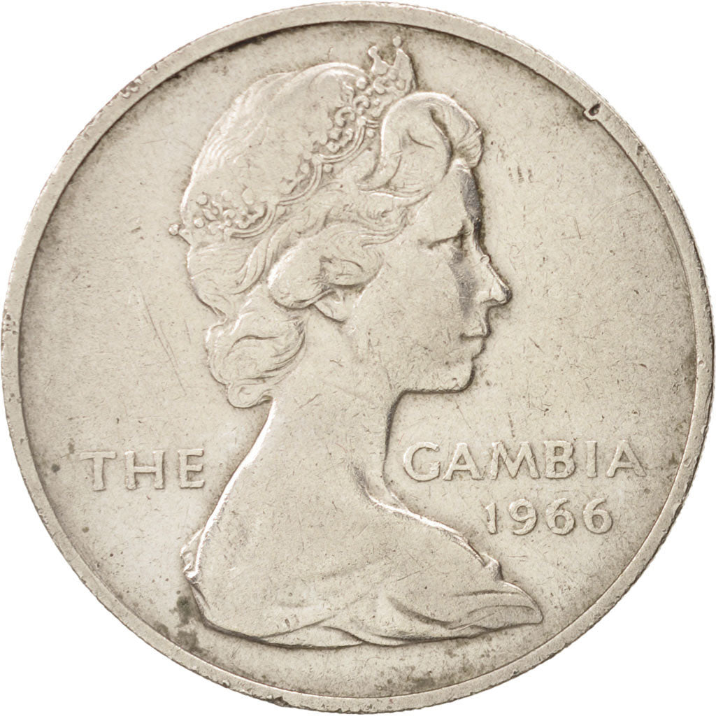 GAMBIA, THE, 2 Shillings, 1966, EF(40-45), Copper-nickel, KM:5