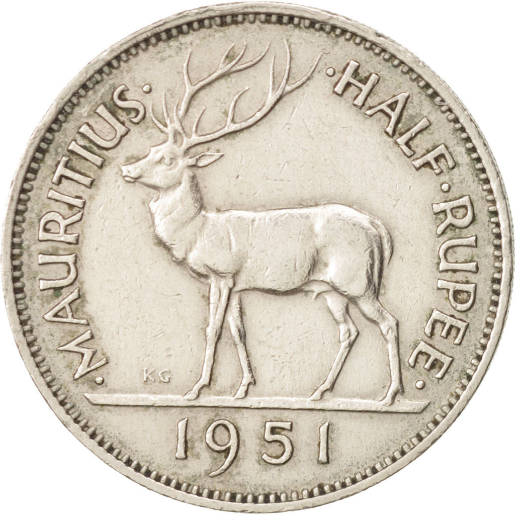 Mauritius, George VI, 1/2 Rupee, 1951, EF(40-45), Copper-nickel, KM:28