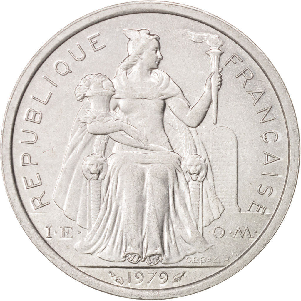 Coin, French Polynesia, 2 Francs, 1979, Paris, AU(55-58), Aluminum, KM:10