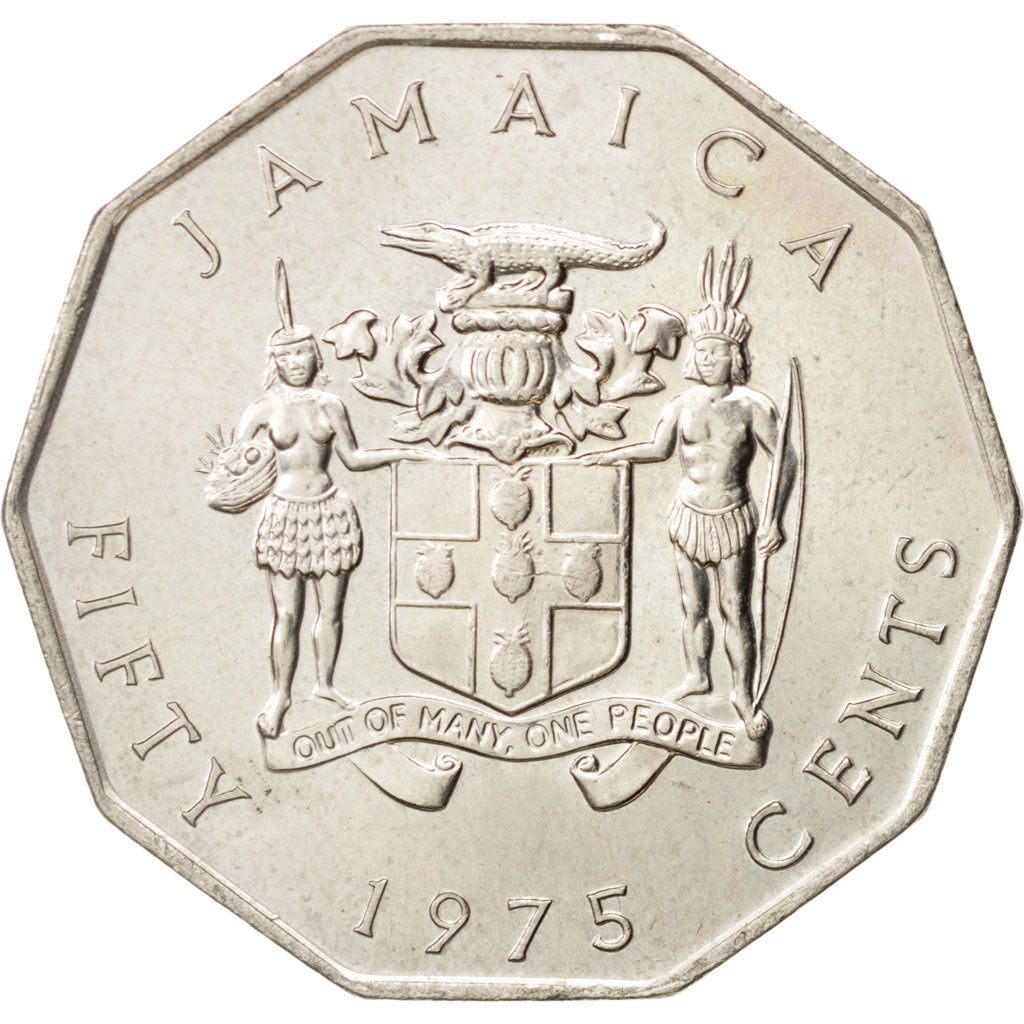 Jamaica, Elizabeth II, 50 Cents, 1975, AU(55-58), Copper-nickel, KM:65