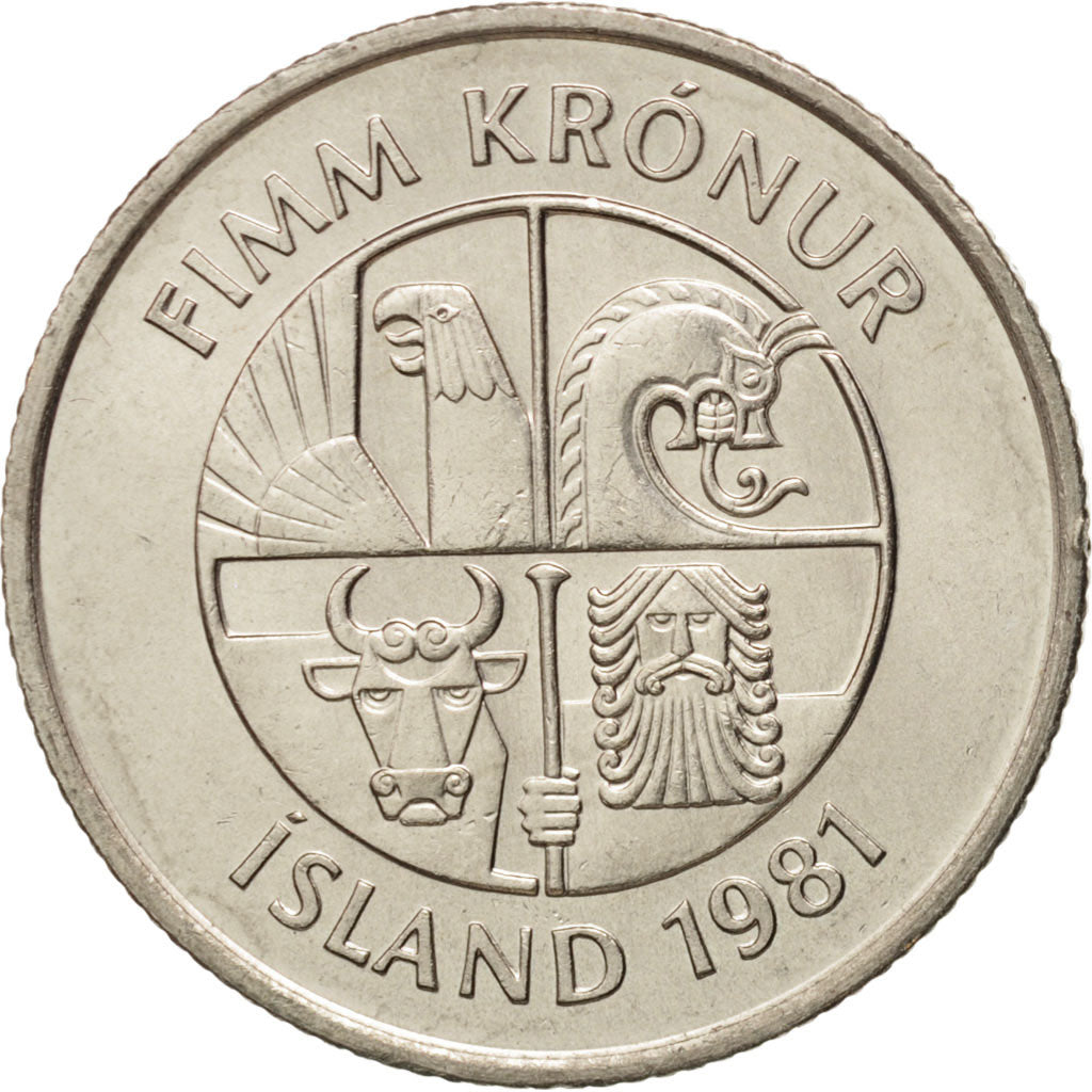 Islanda, 5 Kronur, 1981, SPL, Rame-nichel, KM:28