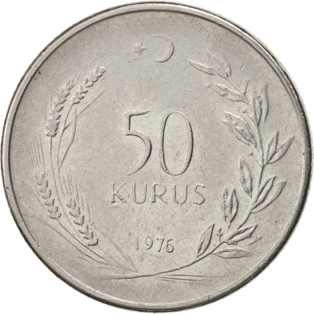 Moneta, Turcja, 50 Kurus, 1976, EF(40-45), Stal nierdzewna, KM:899
