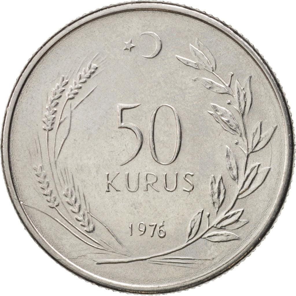 Turkey, 50 Kurus, 1976, AU(55-58), Stainless Steel, KM:899