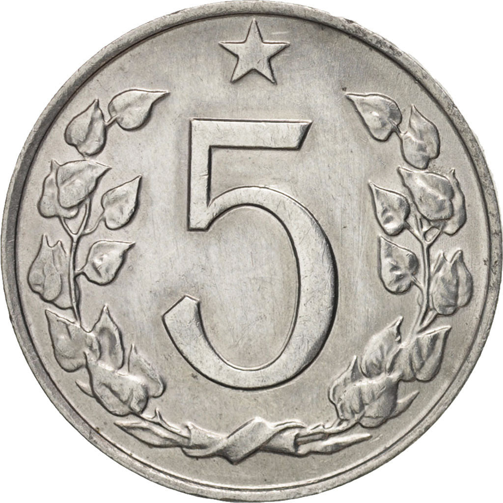Coin, Czechoslovakia, 5 Haleru, 1966, AU(50-53), Aluminum, KM:53