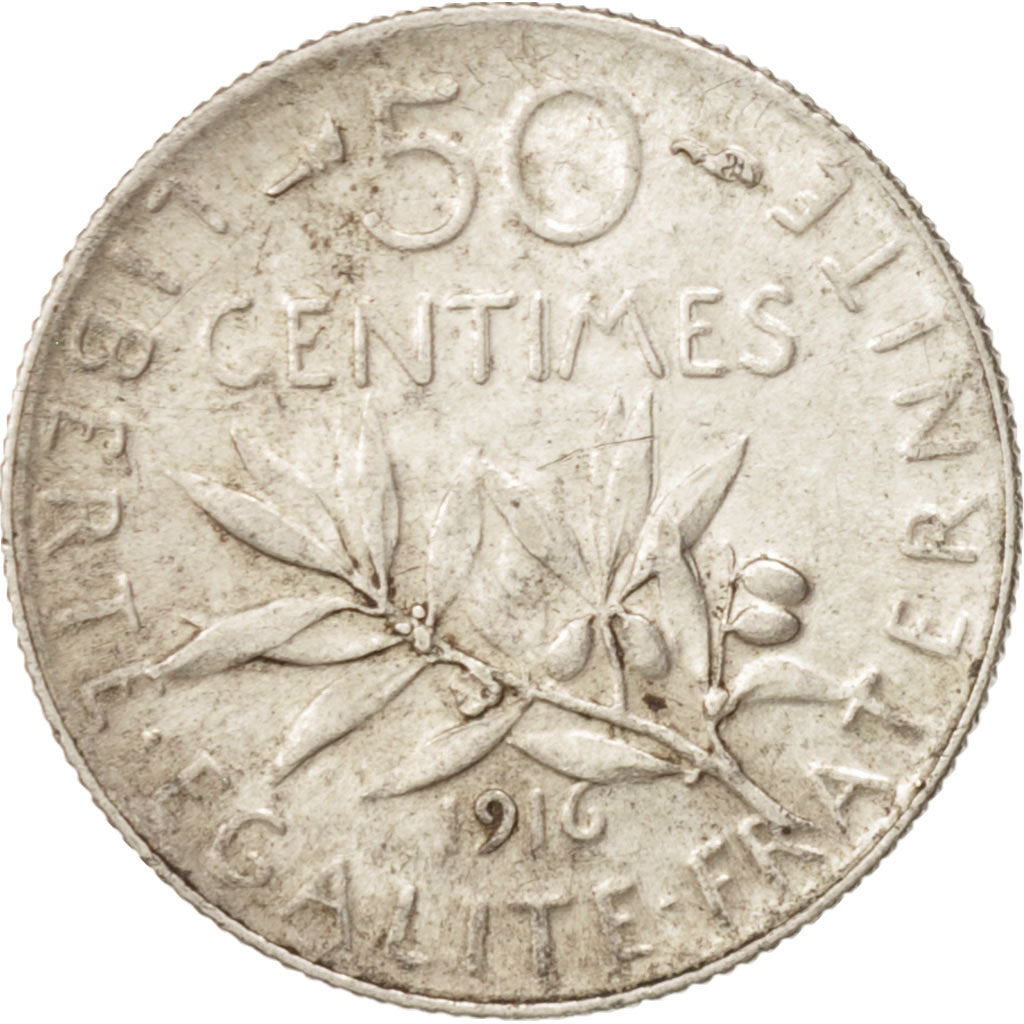 Moneta, Francia, Semeuse, 50 Centimes, 1916, Paris, SPL-, Argento, KM:854
