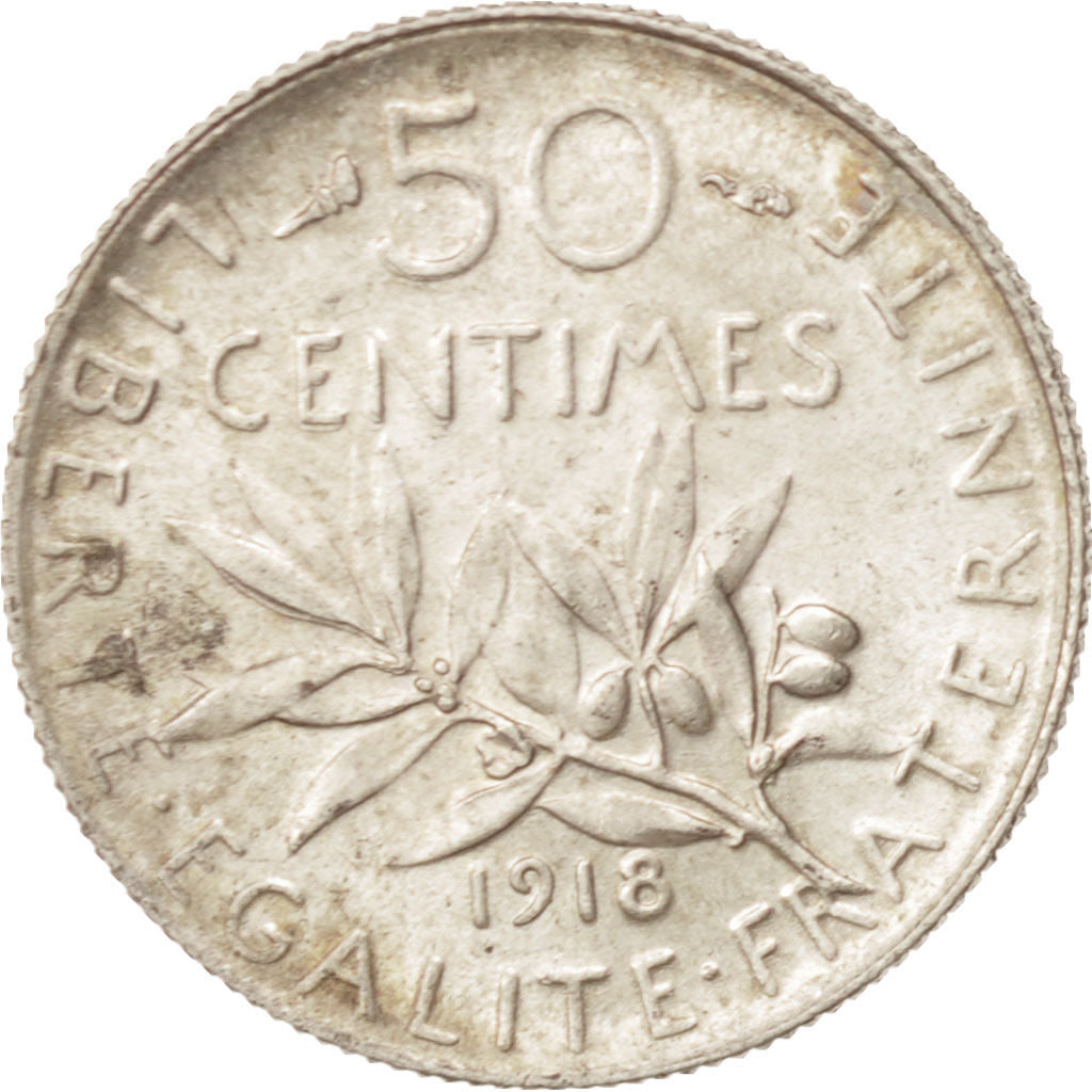 Coin, France, Semeuse, 50 Centimes, 1918, Paris, MS(63), Silver, KM:854