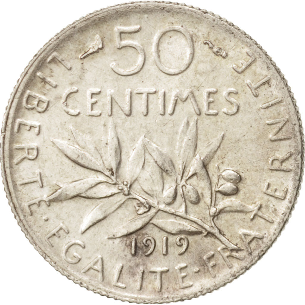 Munten, Frankrijk, Semeuse, 50 Centimes, 1919, Paris, PR+, Zilver, KM:854
