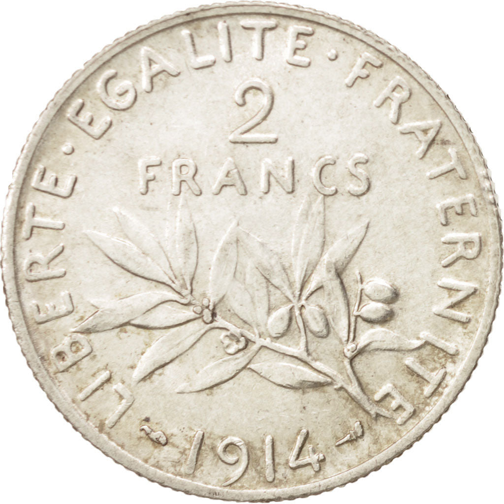 Coin, France, Semeuse, 2 Francs, 1914, Paris, AU(55-58), Silver, KM:845.1
