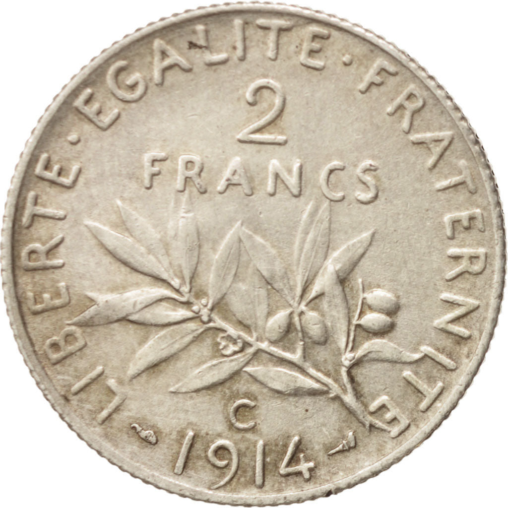 France, Semeuse, 2 Francs, 1914, Castelsarrasin, EF(40-45), Silver, KM:845.2