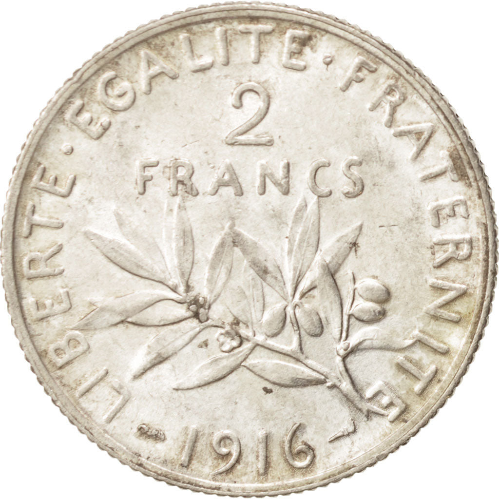 Coin, France, Semeuse, 2 Francs, 1916, Paris, MS(60-62), Silver, KM:845.1