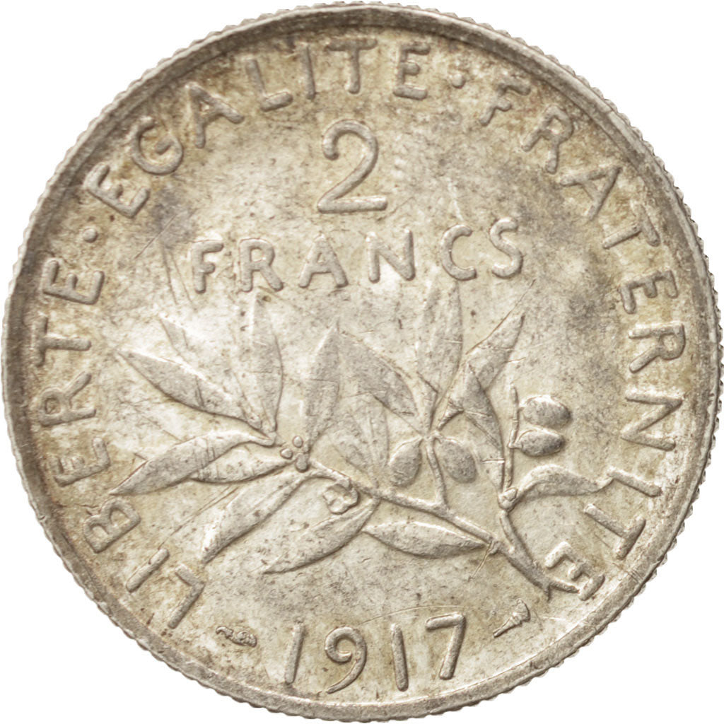 Francia, Semeuse, 2 Francs, 1917, Paris, SPL-, Argento, KM:845.1, Gadoury:532