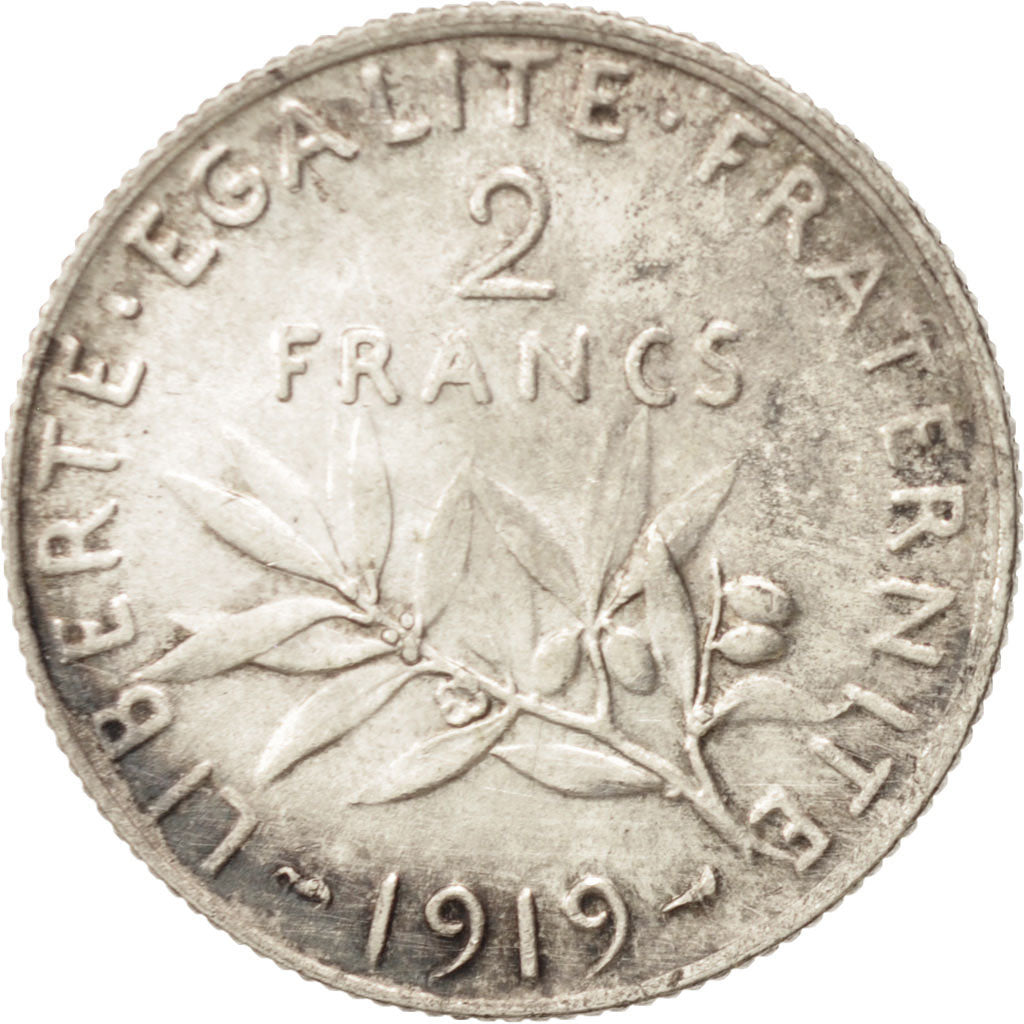 France, Semeuse, 2 Francs, 1919, Paris, MS(60-62), Silver, KM:845.1, Gadoury:532
