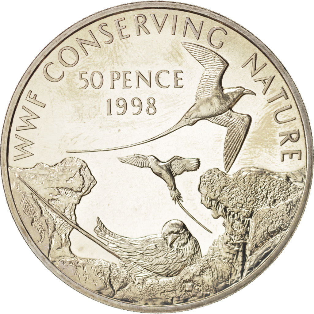Ascension Island, 50 Pence, 1998, MS(65-70), Copper-nickel, KM:10