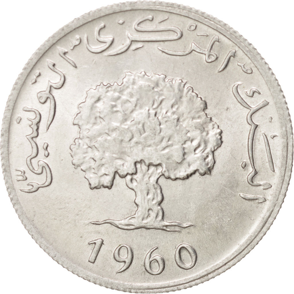 Coin, Tunisia, 5 Millim, 1960, MS(63), Aluminum, KM:282