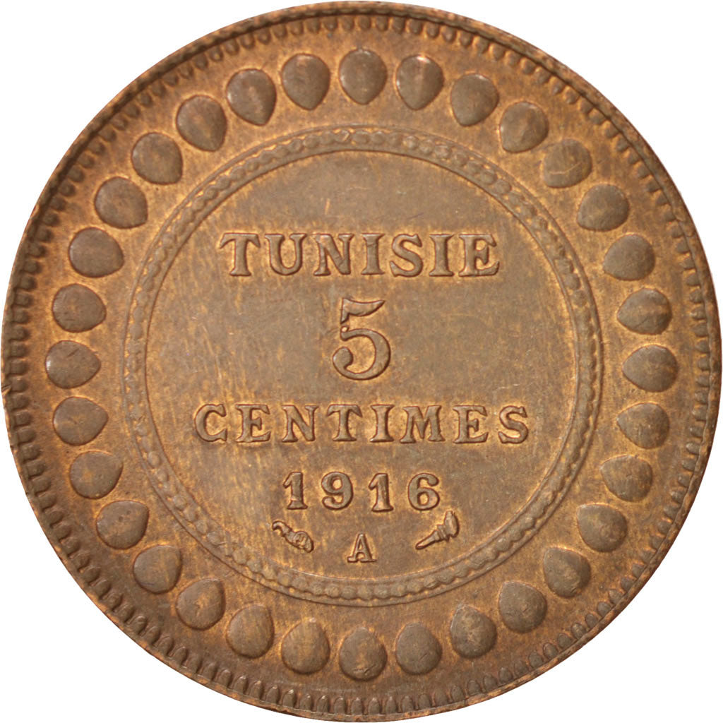 Coin, Tunisia, Muhammad al-Nasir Bey, 5 Centimes, 1916, Paris, AU(55-58)