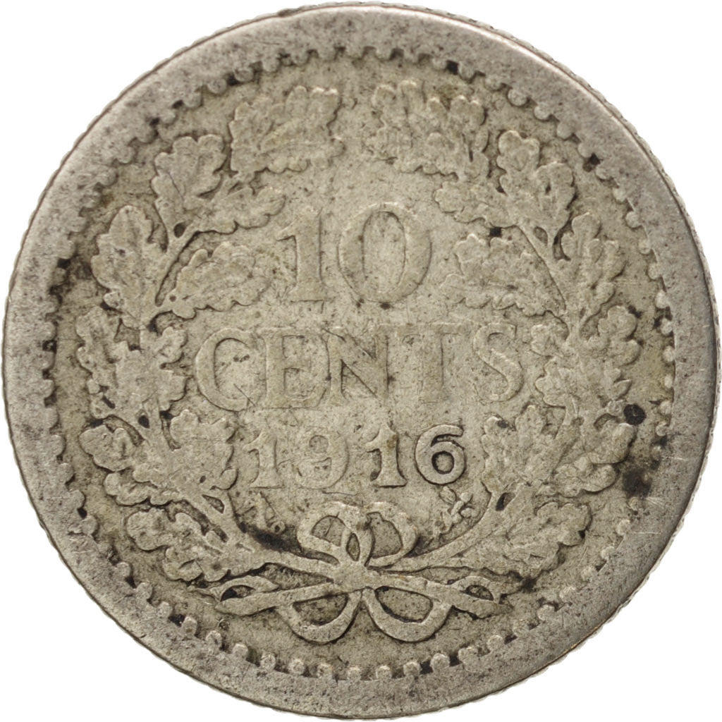 Coin, Netherlands, Wilhelmina I, 10 Cents, 1916, VF(30-35), Silver, KM:145