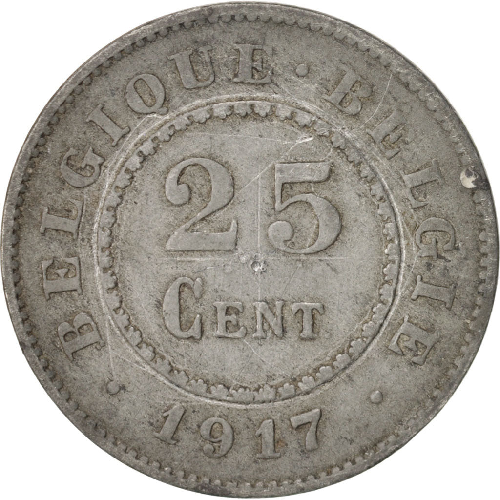 Coin, Belgium, 25 Centimes, 1917, VF(30-35), Zinc, KM:82