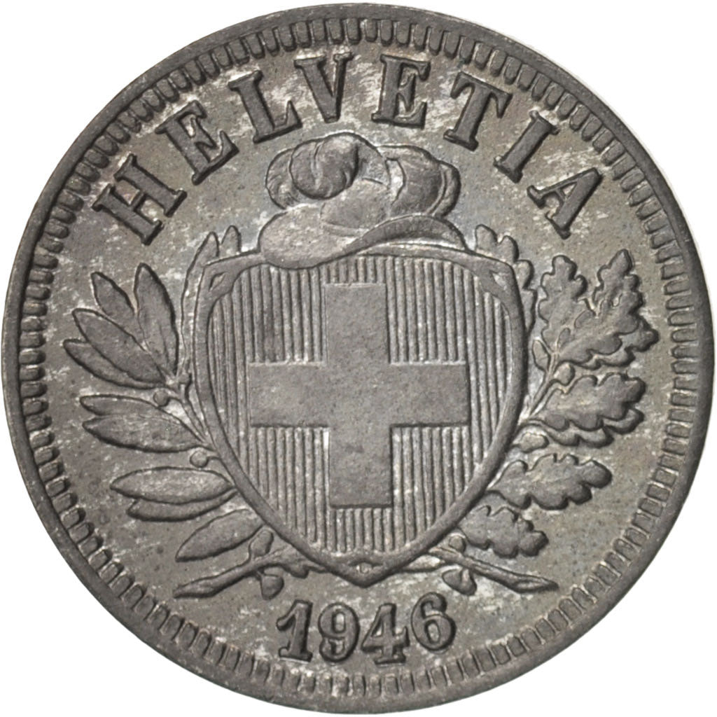 Coin, Switzerland, 2 Rappen, 1946, Bern, AU(55-58), Zinc, KM:4.2b