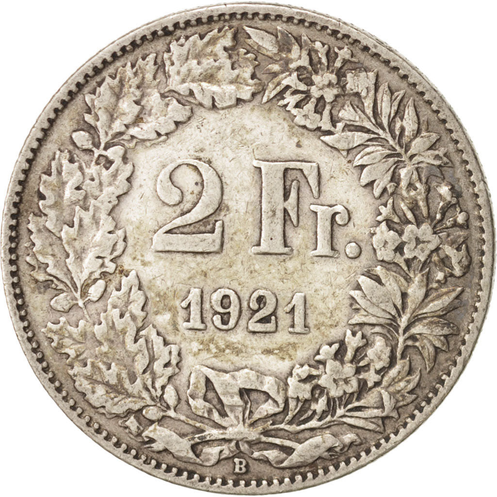 Switzerland, 2 Francs, 1921, Bern, VF(30-35), Silver, KM:21