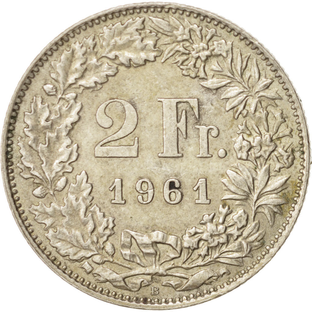 Switzerland, 2 Francs, 1961, Bern, AU(55-58), Silver, KM:21