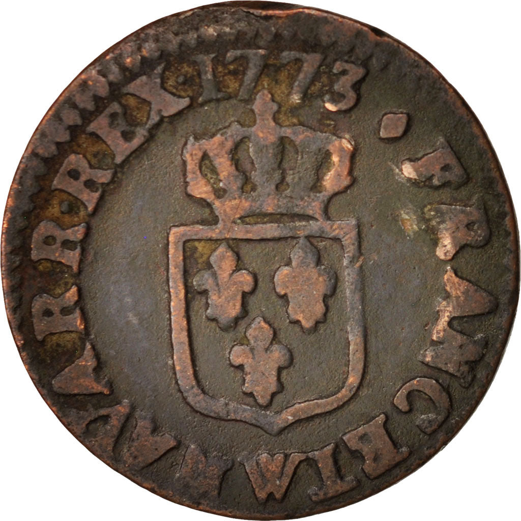France, Louis XV, Liard à la vieille tête, Liard, 1773, Lille, VF(20-25)