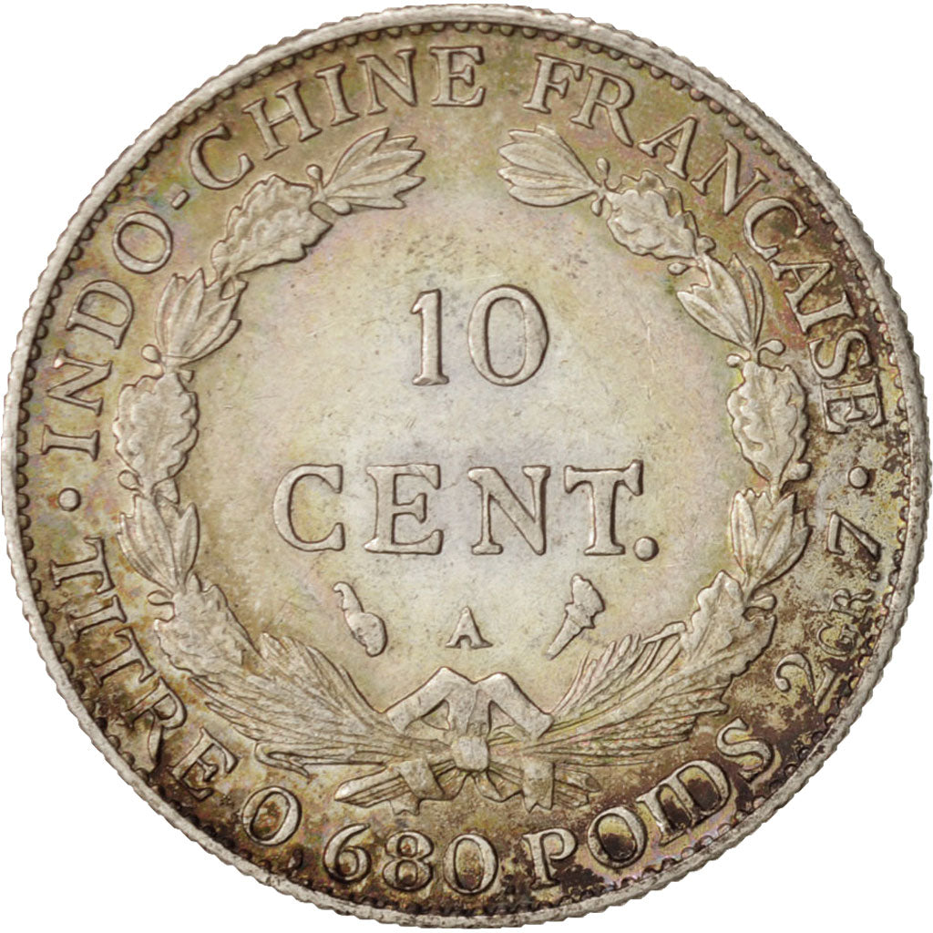 INDOCINA FRANCESE, 10 Cents, 1929, Paris, BB, Argento, KM:16.1, Lecompte:169