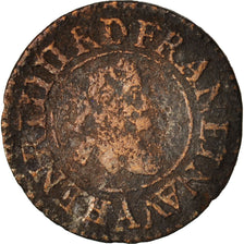 Francia, Henri IV, Denier Tournois, 1607, Paris, B+, Rame, KM:15