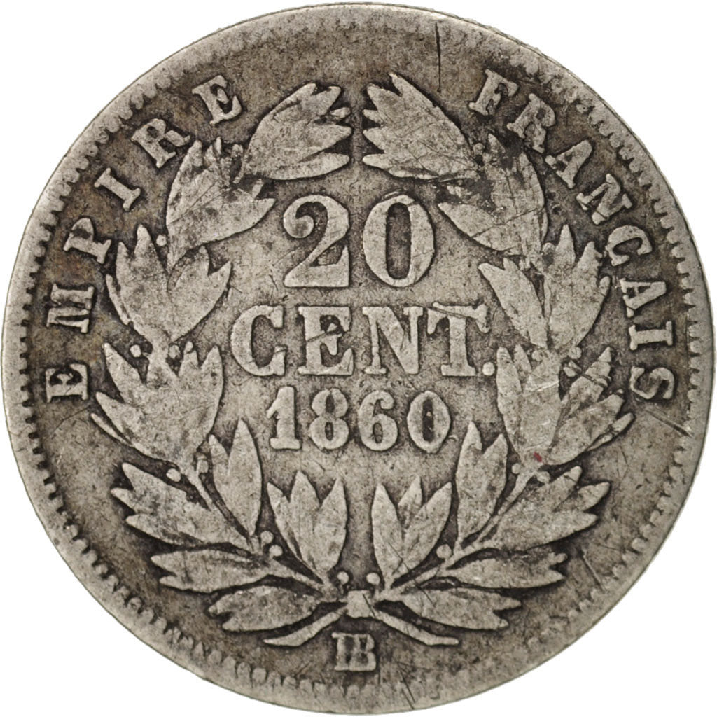 France, Napoleon III, Napoléon III, 20 Centimes, 1860, Strasbourg, F(12-15)