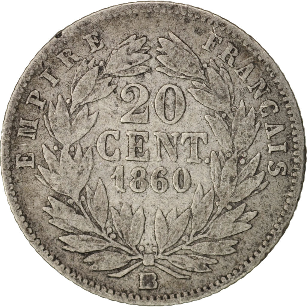 France, Napoleon III, Napoléon III, 20 Centimes, 1860, Strasbourg, F(12-15)