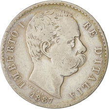 Italy, Umberto I, 2 Lire, 1887, Rome, VF(30-35), Silver, KM:23