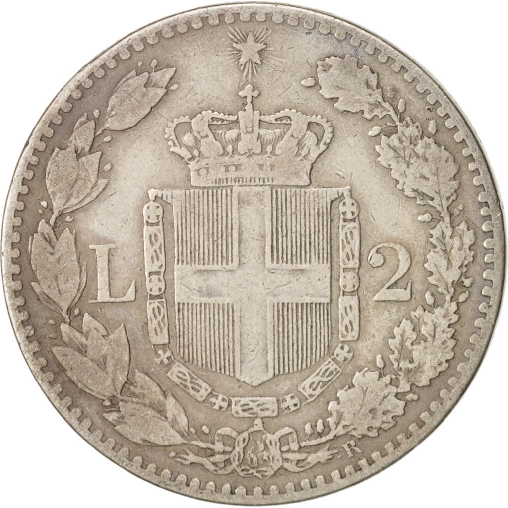 Italy, Umberto I, 2 Lire, 1887, Rome, VF(30-35), Silver, KM:23