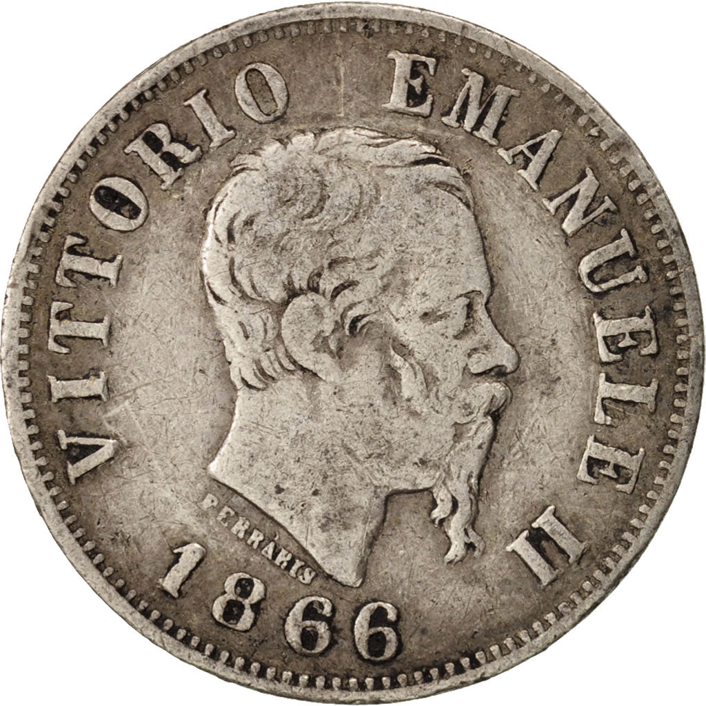 Italy, Vittorio Emanuele II, 50 Centesimi, 1866, Milan, VF(20-25), Silver
