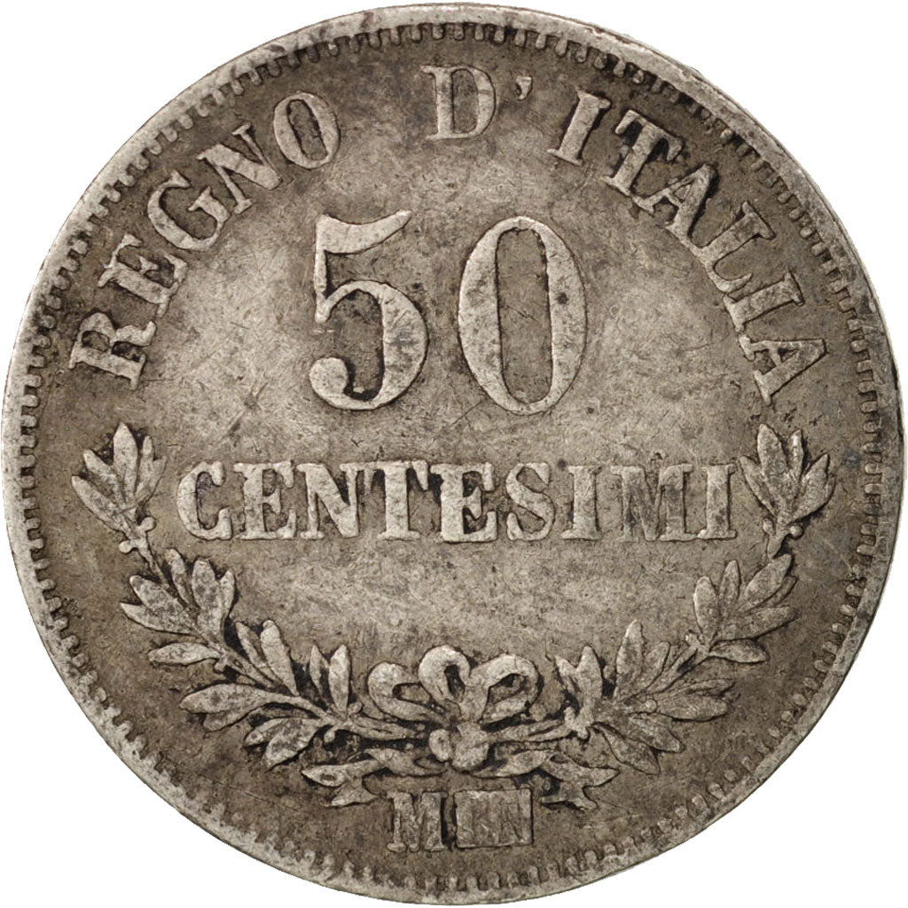 Italy, Vittorio Emanuele II, 50 Centesimi, 1866, Milan, VF(20-25), Silver