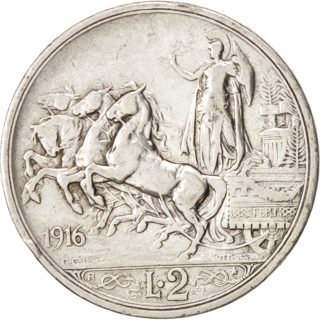 Coin, Italy, Vittorio Emanuele III, 2 Lire, 1916, Rome, VF(30-35), Silver, KM:55