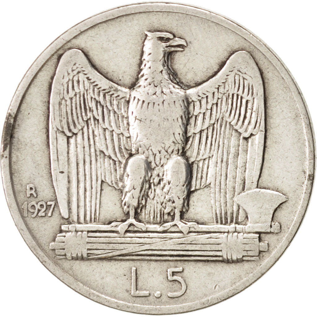 Italien, Vittorio Emanuele III, 5 Lire, 1927, Rome, S+, Silber, KM:67.1