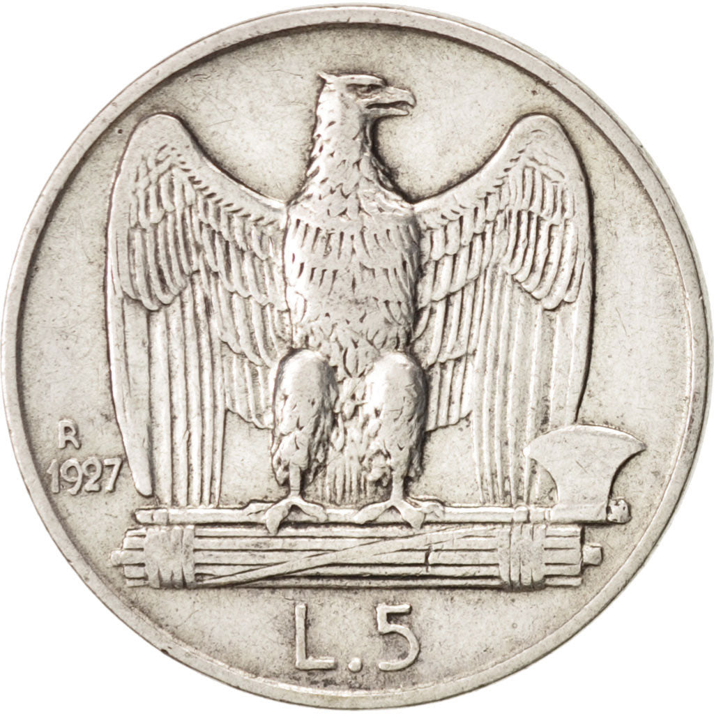 Italien, Vittorio Emanuele III, 5 Lire, 1927, Rome, SS, Silber, KM:67.1