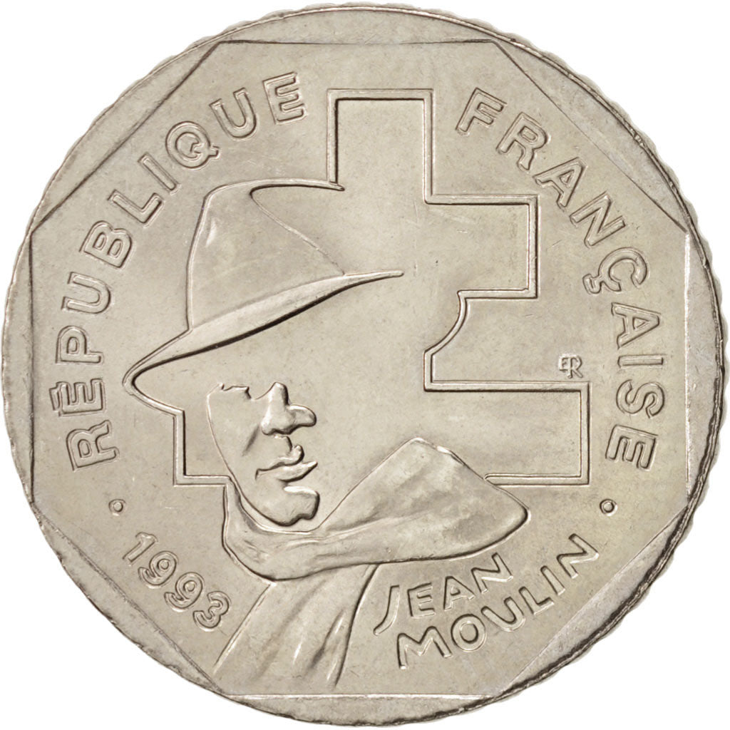 Coin, France, Jean Moulin, 2 Francs, 1993, Paris, MS(60-62), Nickel, KM:1062