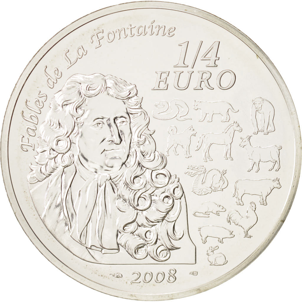 France, 1/4 Euro, 2008, MS(65-70), Silver, KM:1572