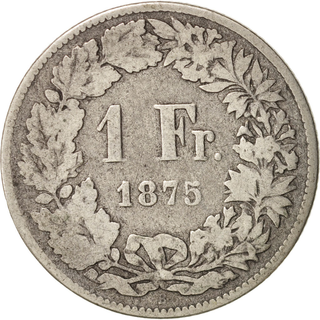 SWITZERLAND, Franc, 1875, Bern, KM #24, F(12-15), Silver, 23.2, 4.69