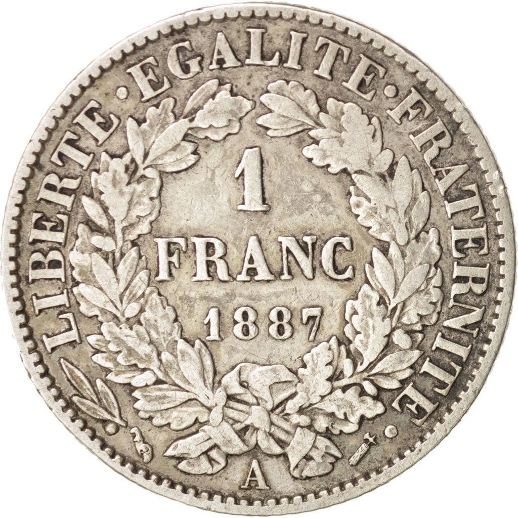 Coin, France, Cérès, Franc, 1887, Paris, VF(30-35), Silver, KM:822.1