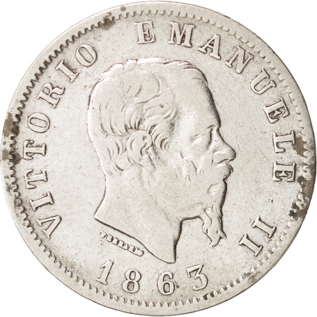 Italie, Vittorio Emanuele II, Lira, 1863, Milan, TB, Argent, KM:5a.1