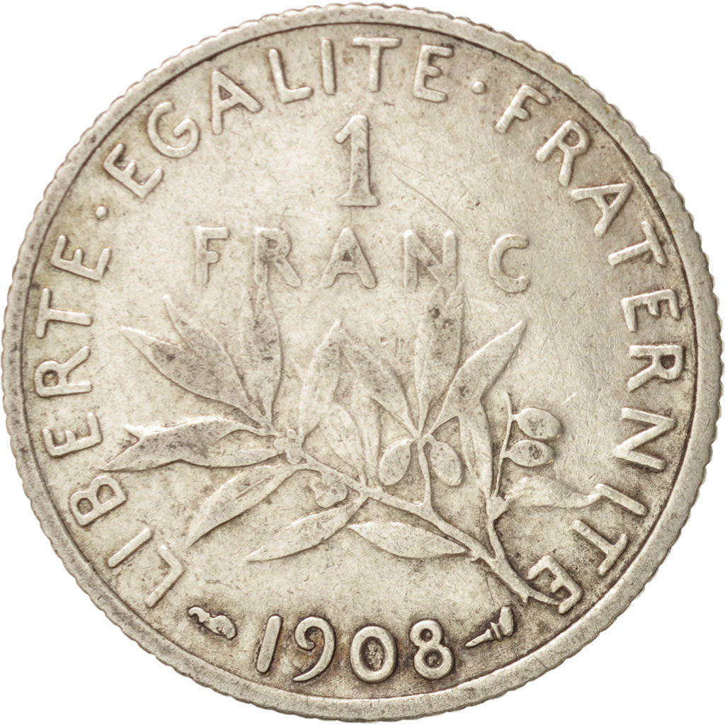 Coin, France, Semeuse, Franc, 1908, Paris, VF(20-25), Silver, KM:844.1