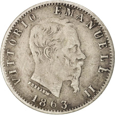 Italy, Vittorio Emanuele II, 20 Centesimi, 1863, Milan, VF(20-25), Silver