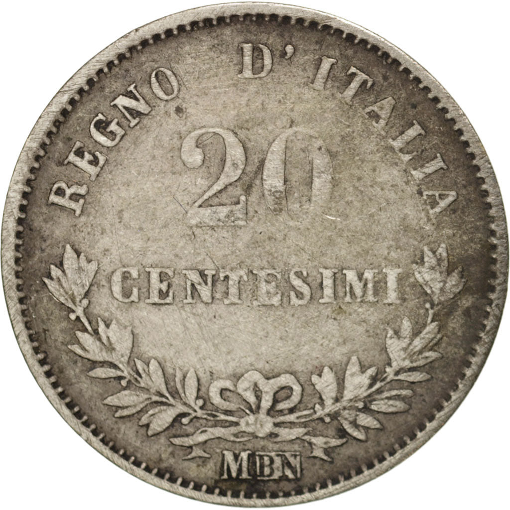 Italy, Vittorio Emanuele II, 20 Centesimi, 1863, Milan, VF(20-25), Silver