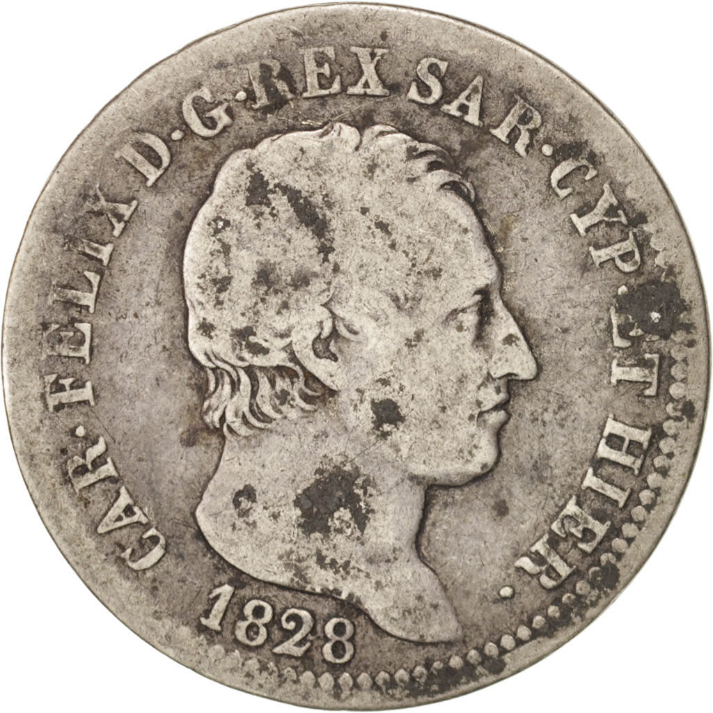 États italiens, SARDINIA, Carlo Felice, Lira, 1828, Torino, TB, Argent