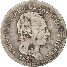 États italiens, SARDINIA, Carlo Felice, Lira, 1828, Torino, TB, Argent