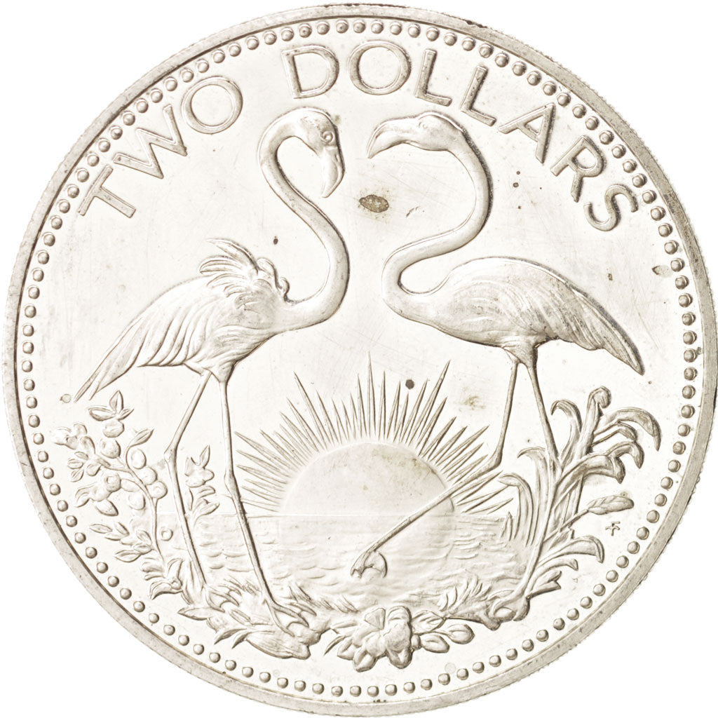 Bahamas, Elizabeth II, 2 Dollars, 1974, Franklin Mint, U.S.A., AU(55-58)