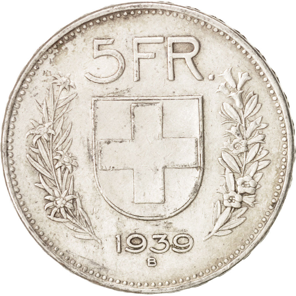 Coin, Switzerland, 5 Francs, 1939, Bern, AU(50-53), Silver, KM:40