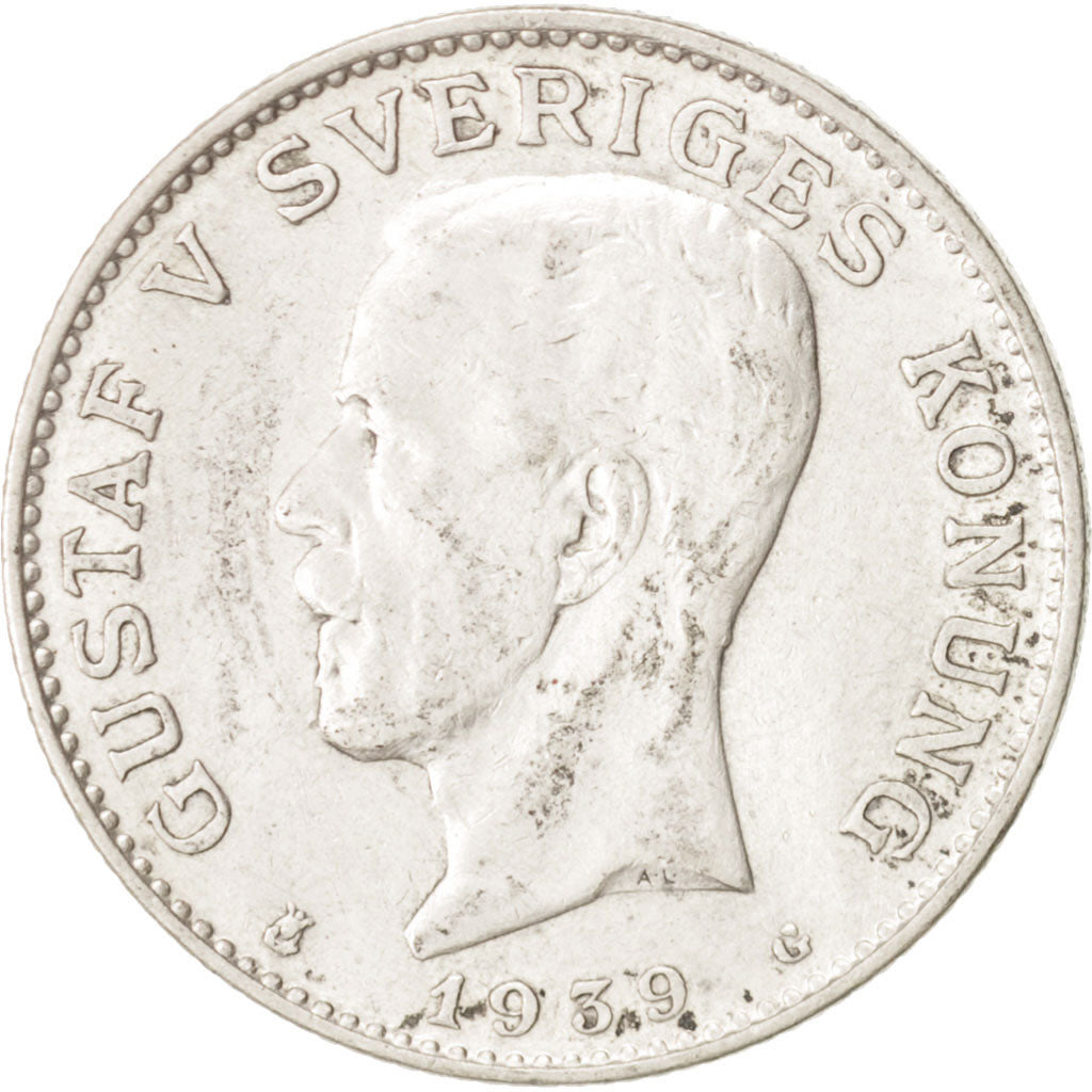 Sweden, Gustaf V, Krona, 1939, AU(55-58), Silver, KM:786.2